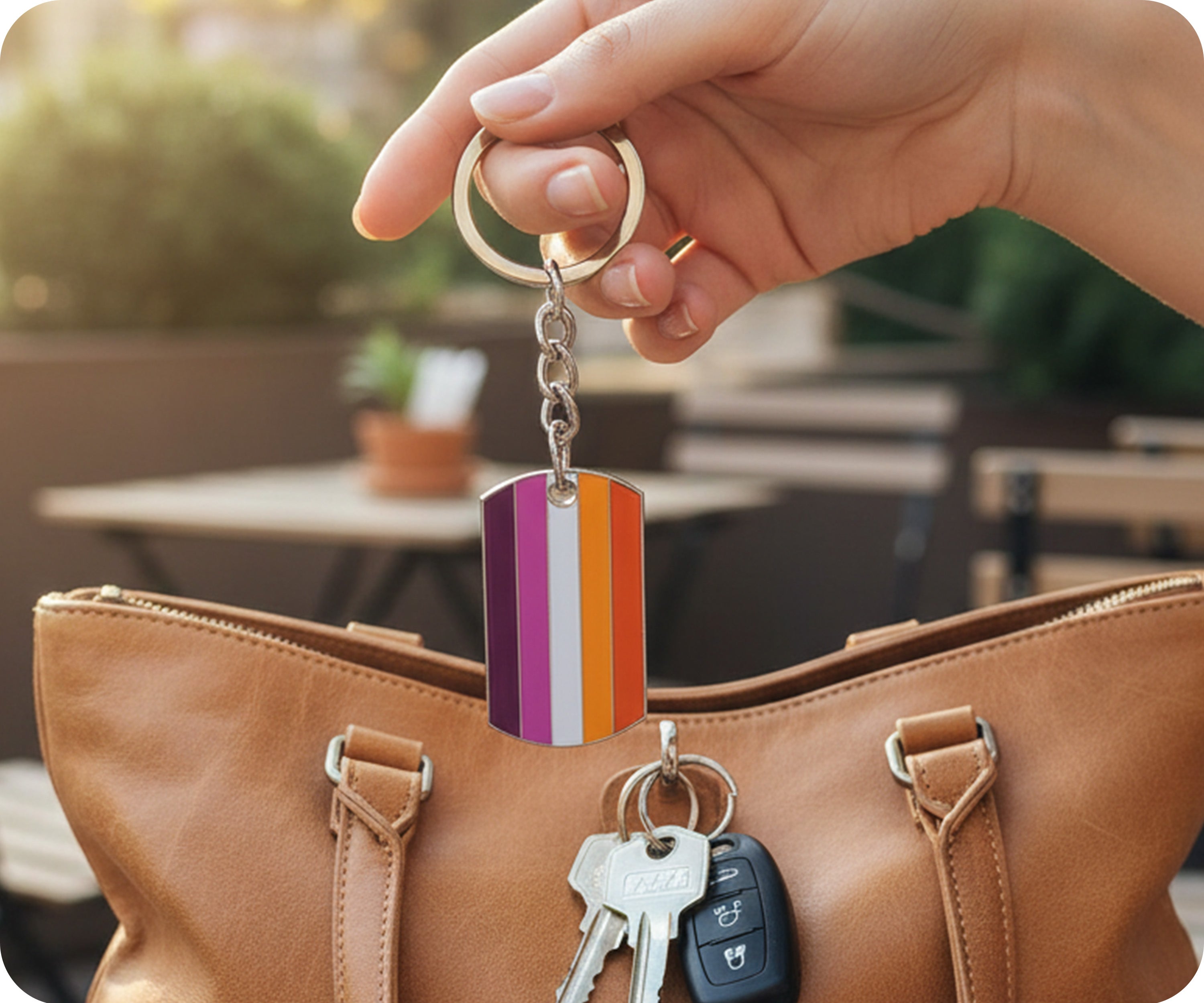 Progress Pride LGBTQI+ Flag Dog Tag Keyring | Metal Enamel