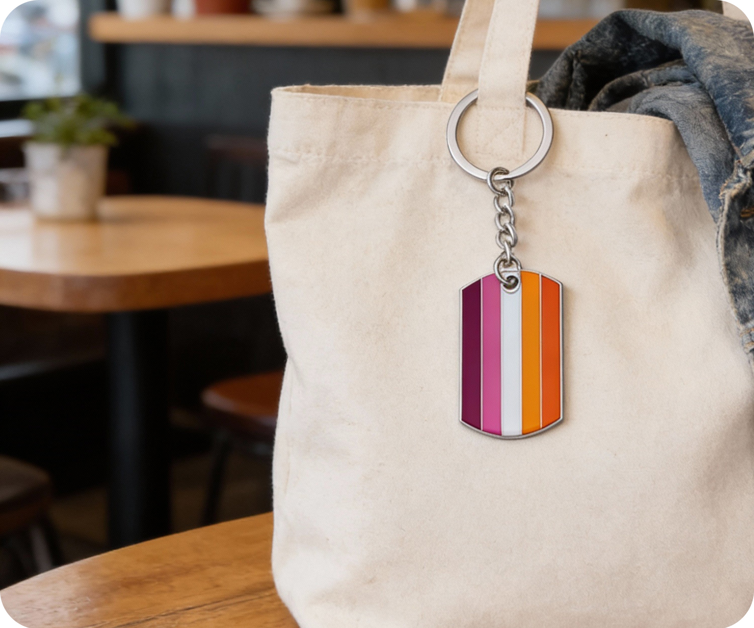 Progress Pride LGBTQI+ Flag Dog Tag Keyring | Metal Enamel