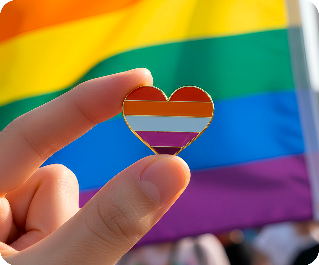 Lesbian Rainbow Heart Pin Badge