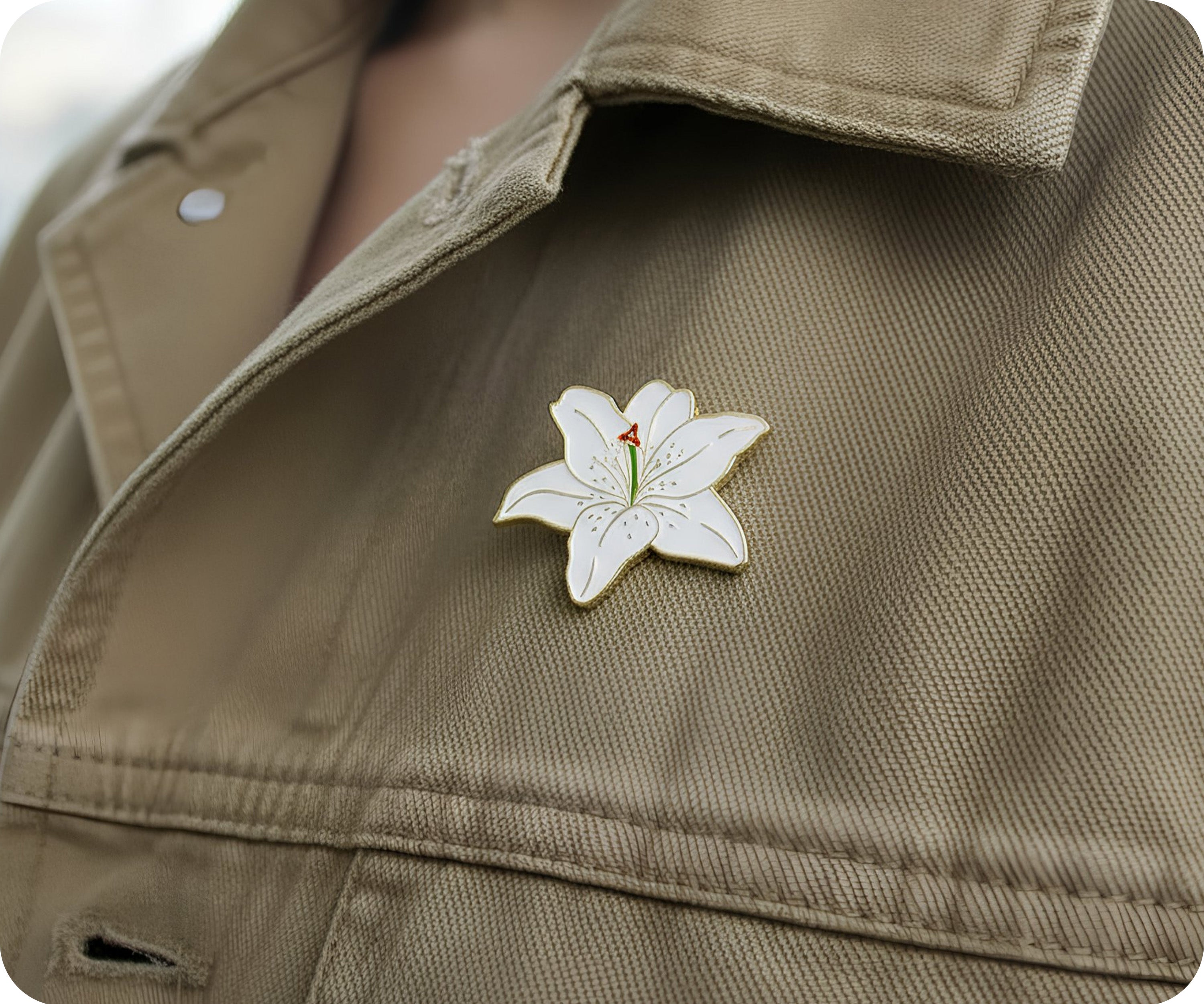 White Lilly Flower Pin Badge