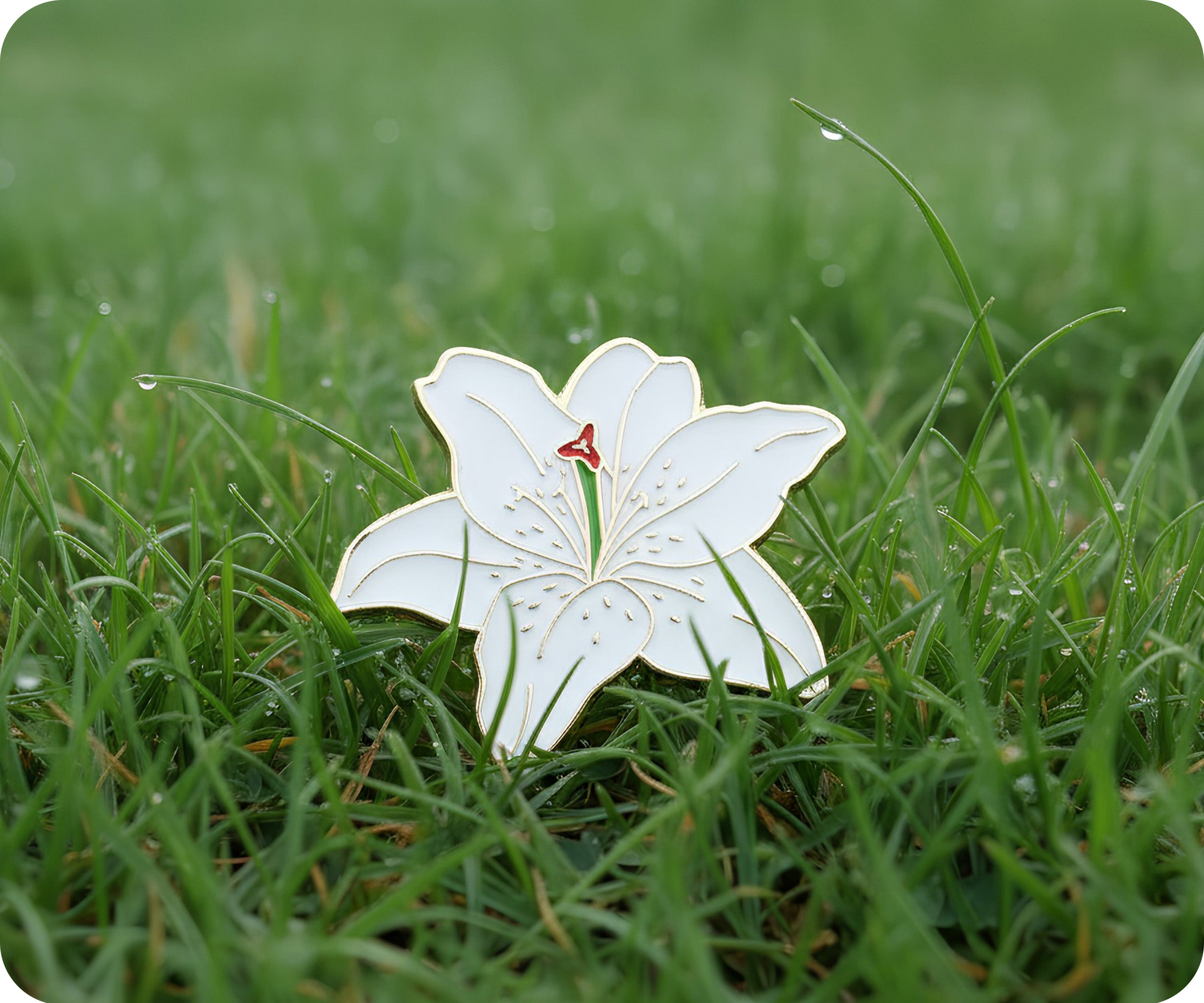 White Lilly Flower Pin Badge