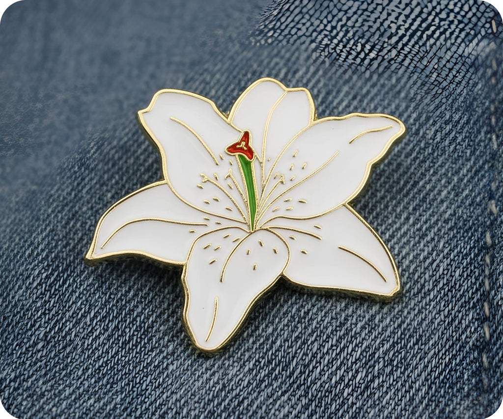 White Lilly Flower Pin Badge