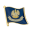 A pin badge featuring the Louisiana flag with a brass plated iron base and a butterfly clutch.