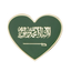 A green heart-shaped pin badge with the Saudi Arabian flag and a butterfly clutch at the back. © Tigoli® 2026 All Rights Reserved Panda Loco Ltd 