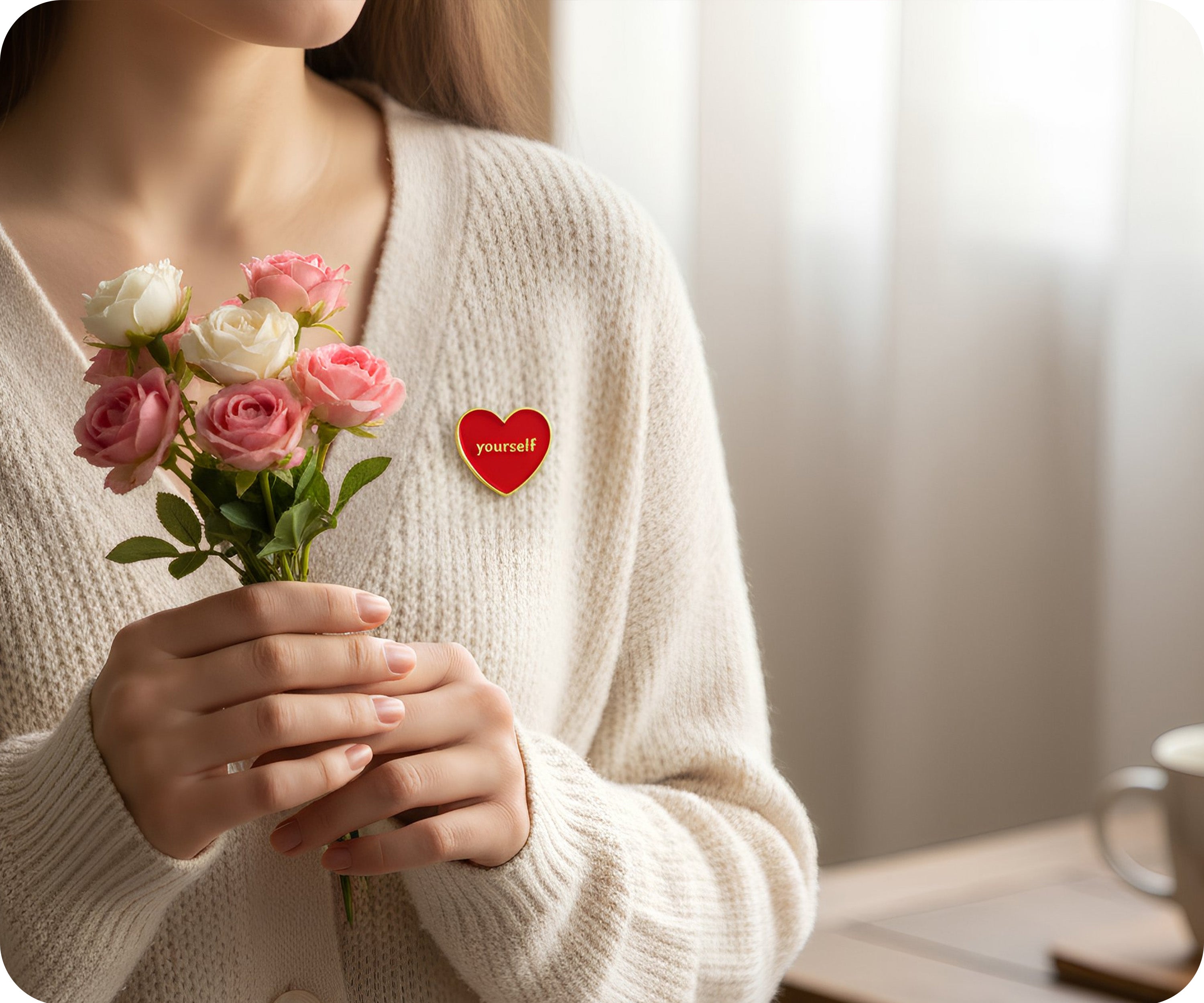 Insignia de pin "Ámate a ti mismo" en forma de corazón