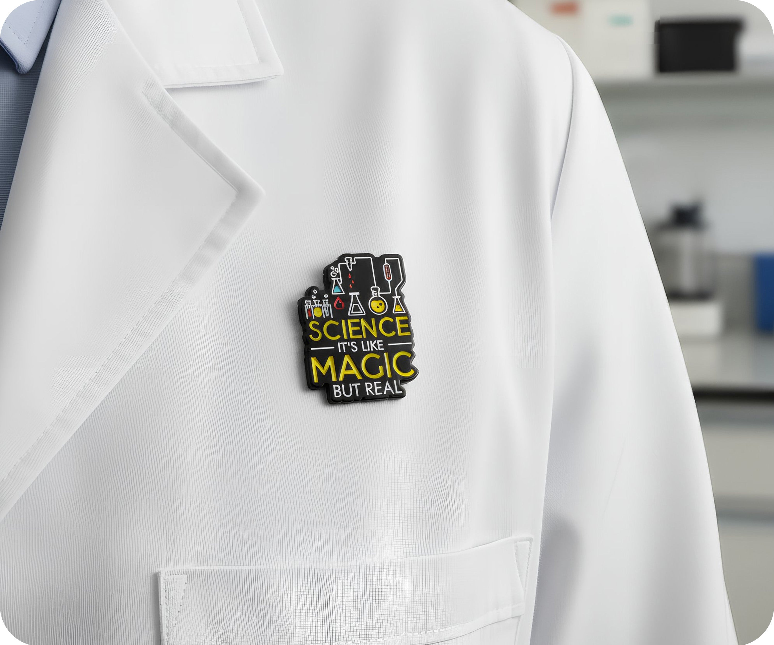 La ciencia es como la magia pero se lee insignia Imagen secundaria del producto