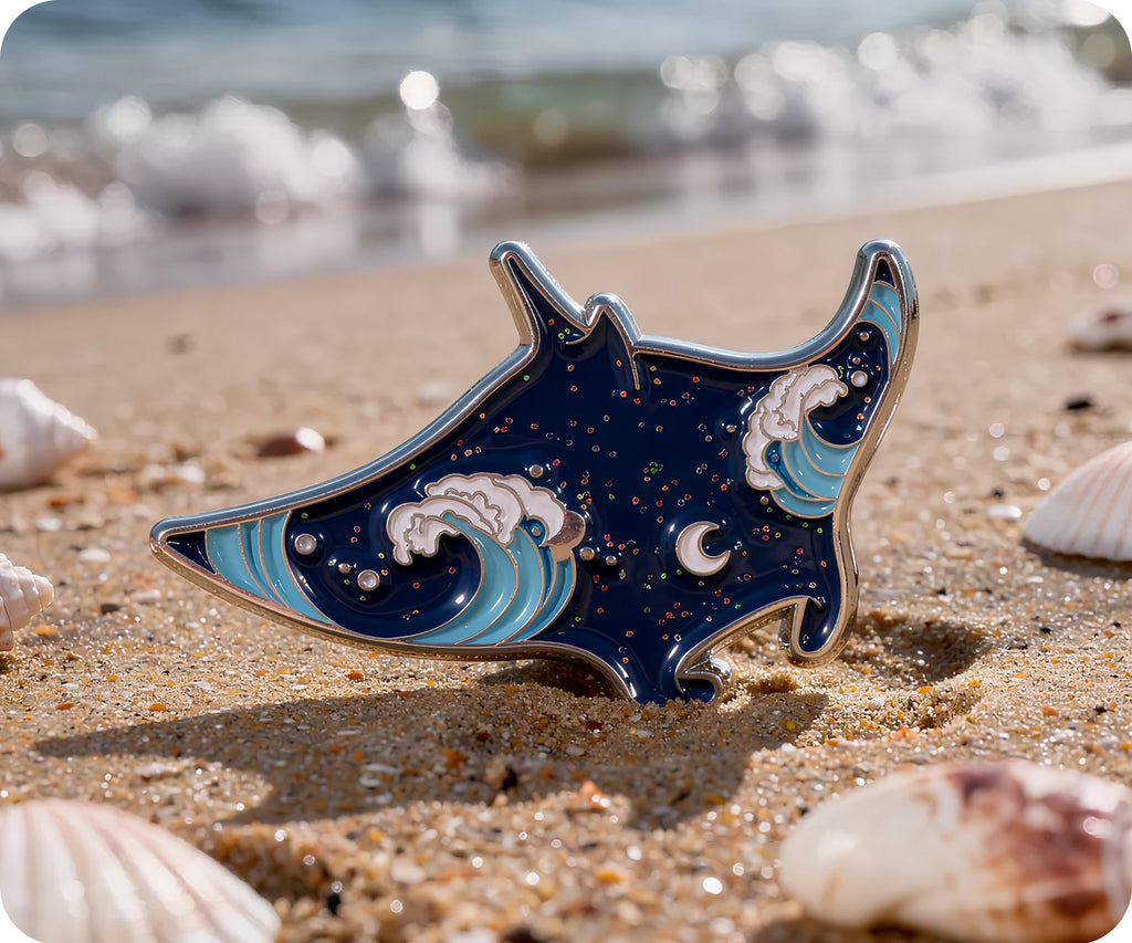 Manta Ray Ocean Glitter Pin Badge