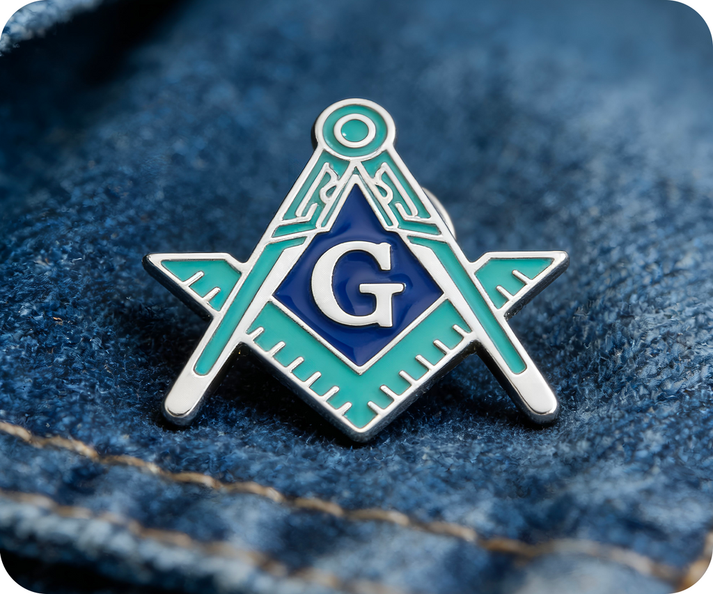 Masonic Silver & Light Green Blue Free Masons Compass Pin Badge