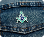 Masonic Silver & Light Green Blue Free Masons Compass Pin Badge
