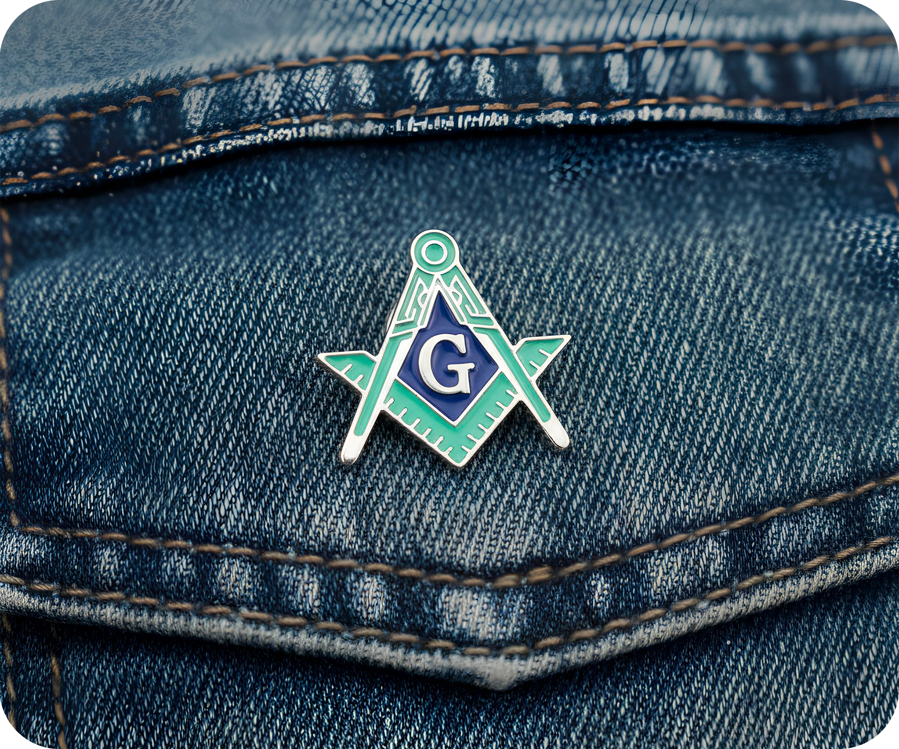 Masonic Silver & Light Green Blue Free Masons Compass Pin Badge