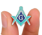 Masonic Silver & Light Green Blue Free Masons Compass Pin Badge