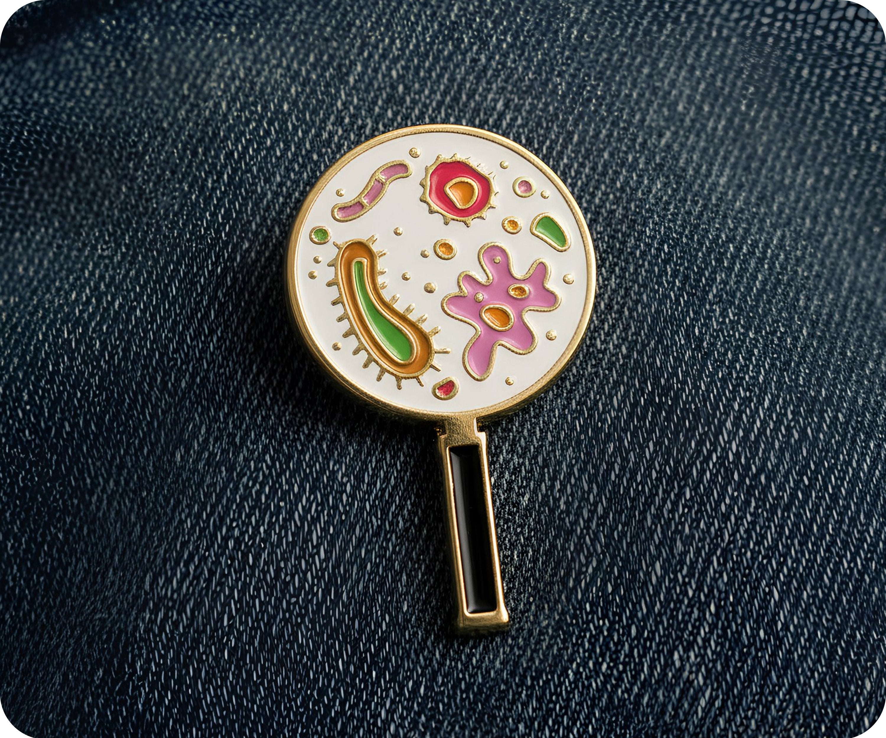 Magnifying Glass Microbes Pin Badge