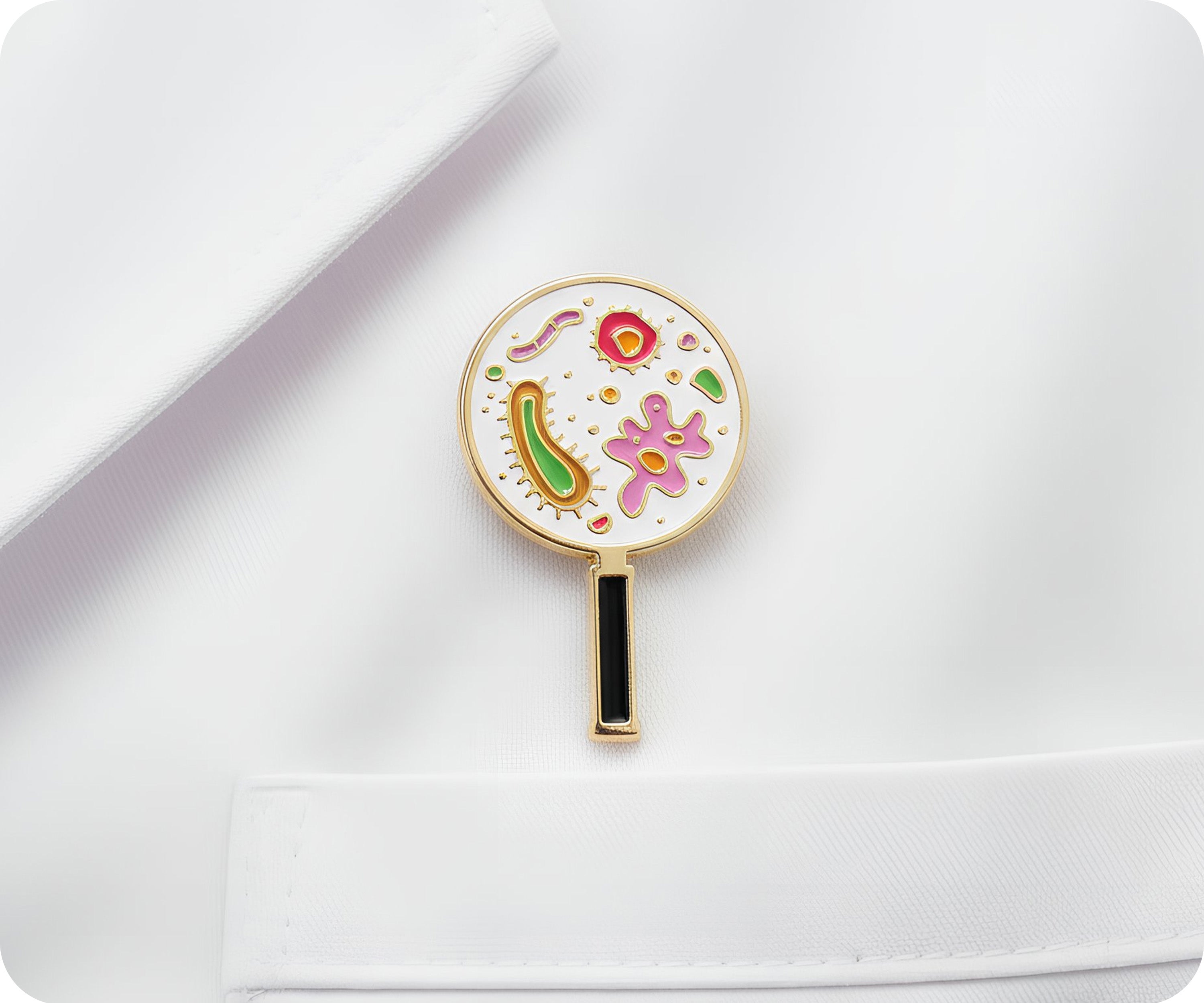 Magnifying Glass Microbes Pin Badge