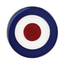 A round pin badge with a target design, featuring a red bullseye on a white background with a blue outer ring. © Tigoli® 2026 All Rights Reserved Panda Loco Ltd 
