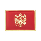 A rectangular enamel pin badge featuring the flag colors of Montenegro with a gold-plated emblem in the center.