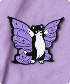Black and White Butterfly Cat Enamel Lapel Pin Badge