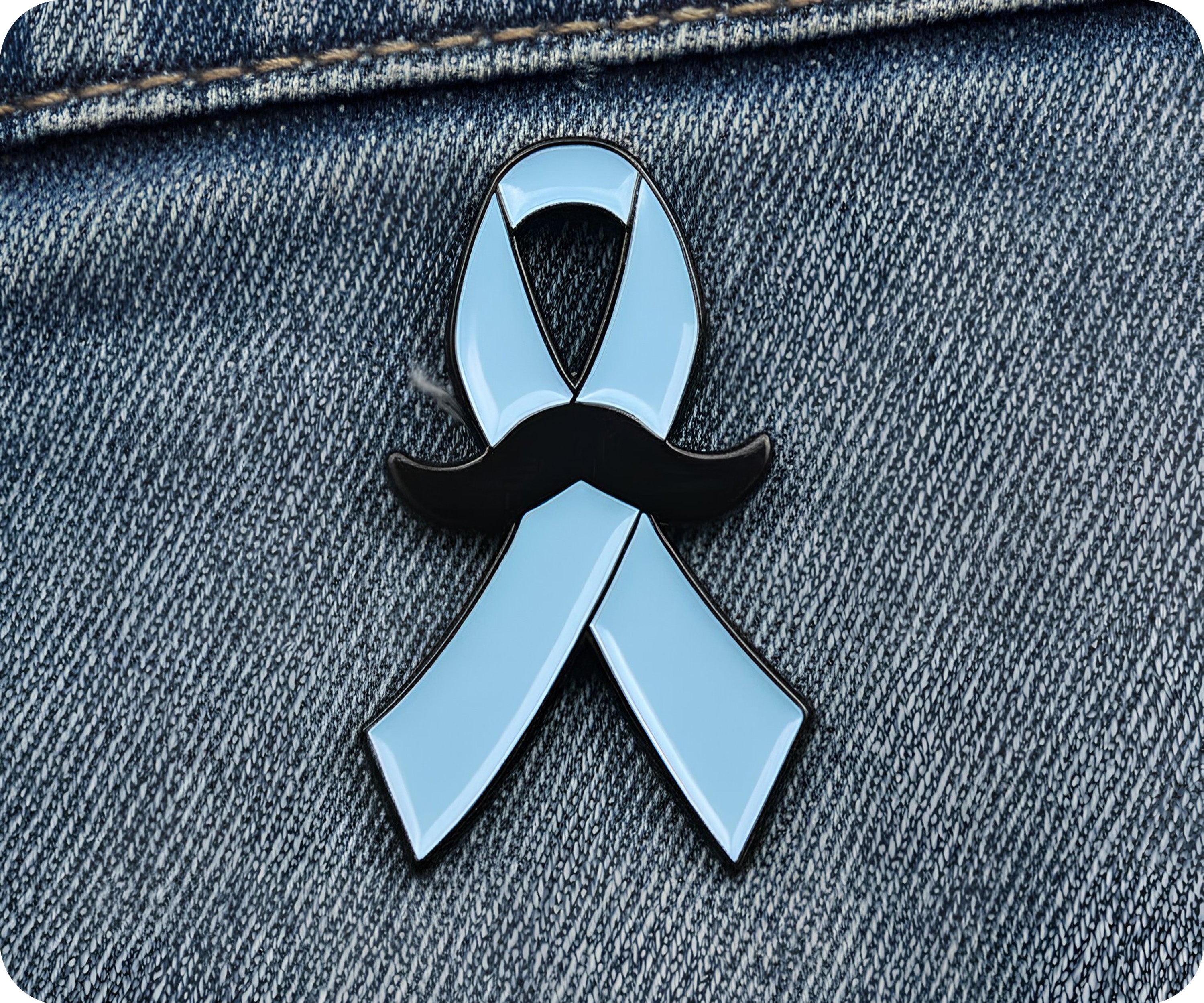 Blue Ribbon Moustache Pin Badge