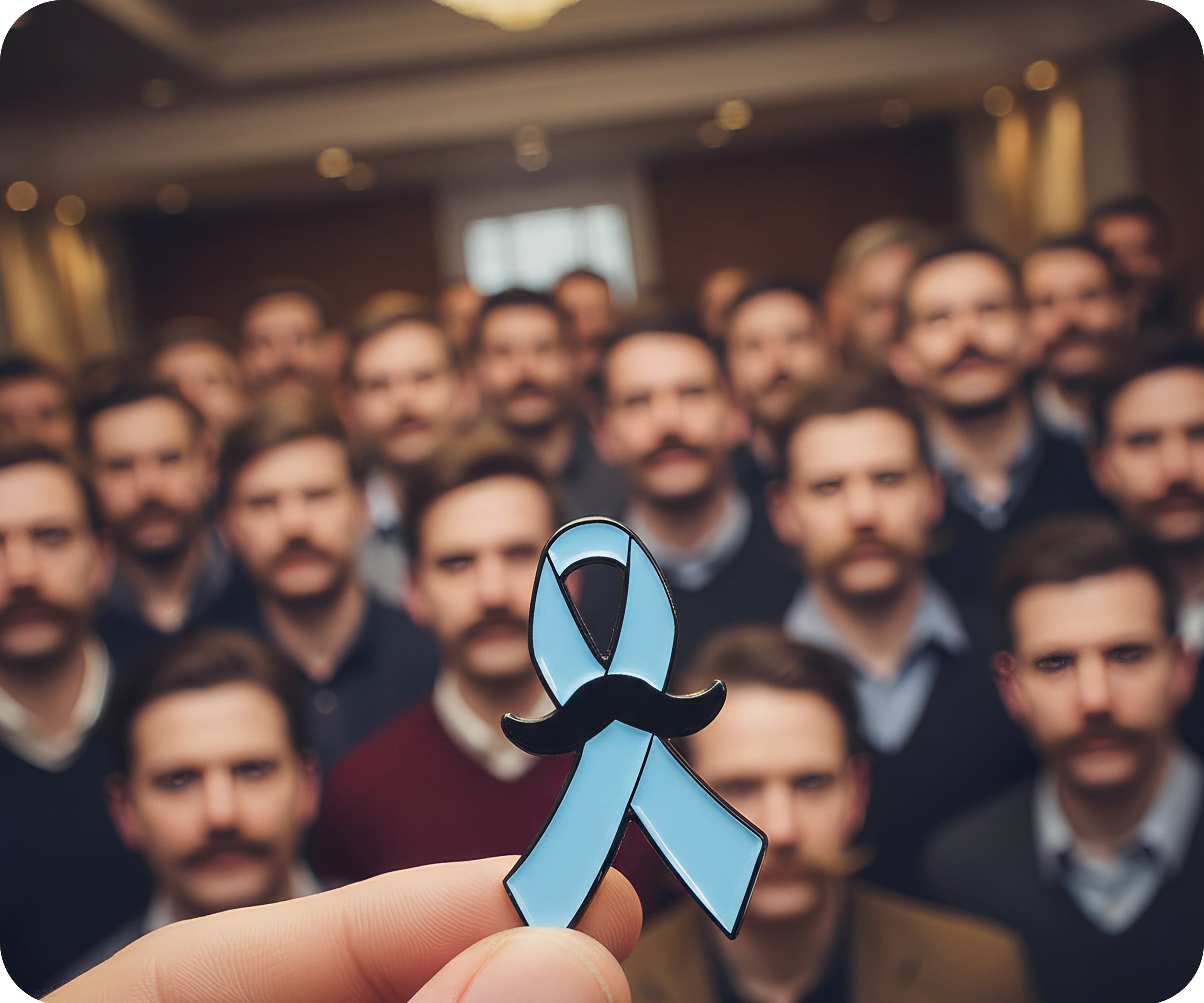 Blue Ribbon Moustache Pin Badge