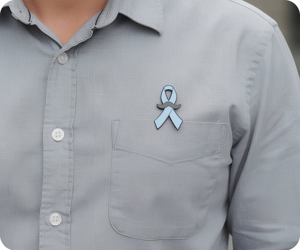 Blue Ribbon Moustache Pin Badge