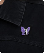 Black and White Butterfly Cat Enamel Lapel Pin Badge