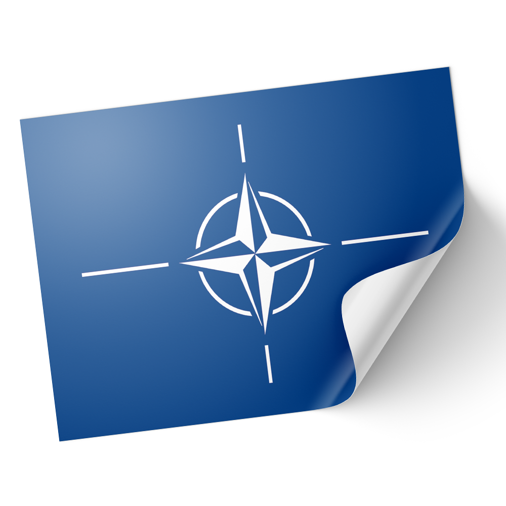 A sticker with the NATO flag design, featuring a blue background with a white star emblem. © Tigoli® 2026 All Rights Reserved Panda Loco Ltd 
