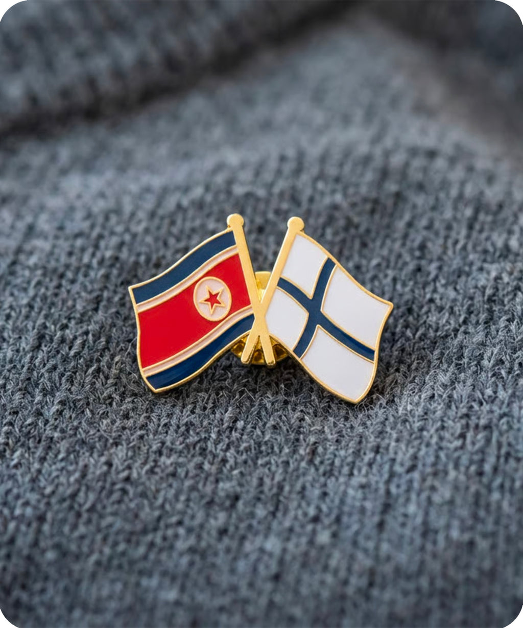 North Korea and Finland Friendship Pin Badge