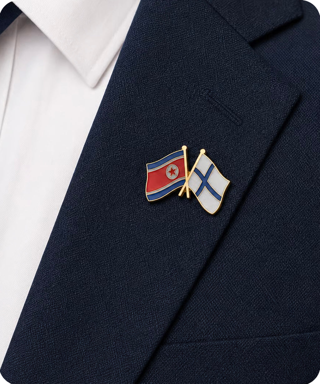 North Korea and Finland Friendship Pin Badge