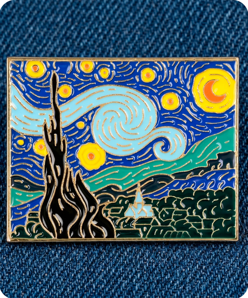 Starry Night Inspired Enamel Lapel Pin Badge