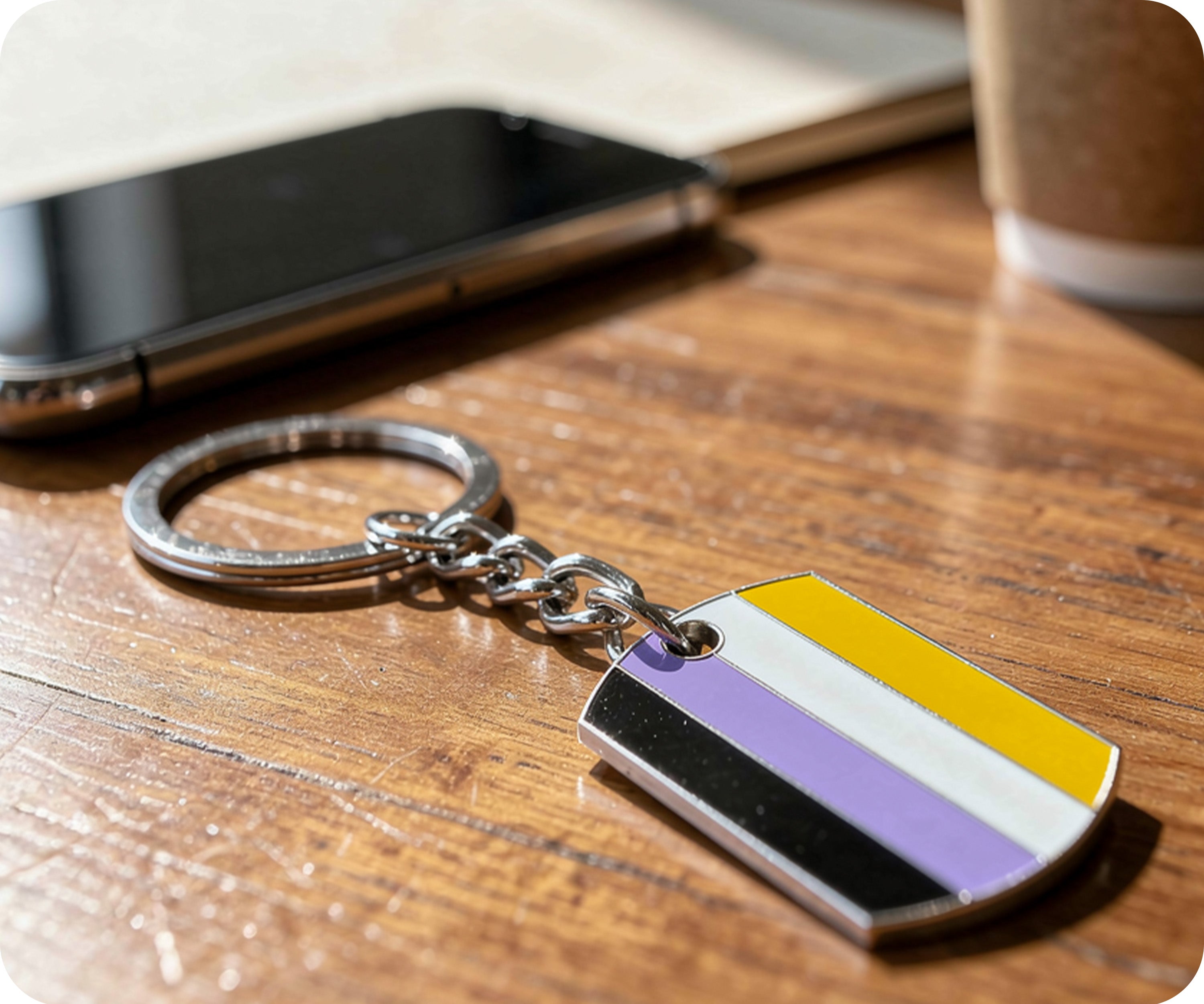 Progress Pride LGBTQI+ Flag Dog Tag Keyring | Metal Enamel
