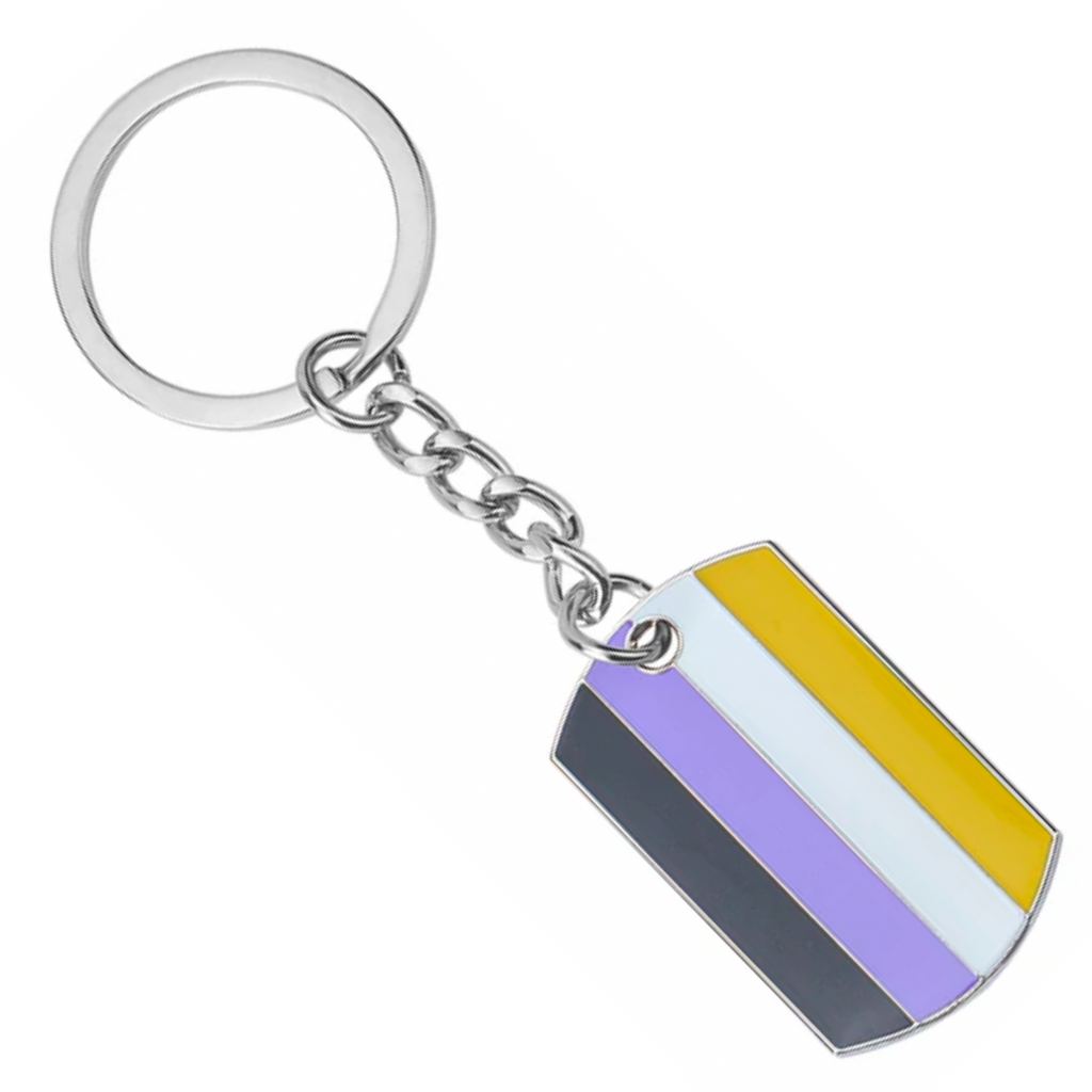 Progress Pride LGBTQI+ Flag Dog Tag Keyring | Metal Enamel
