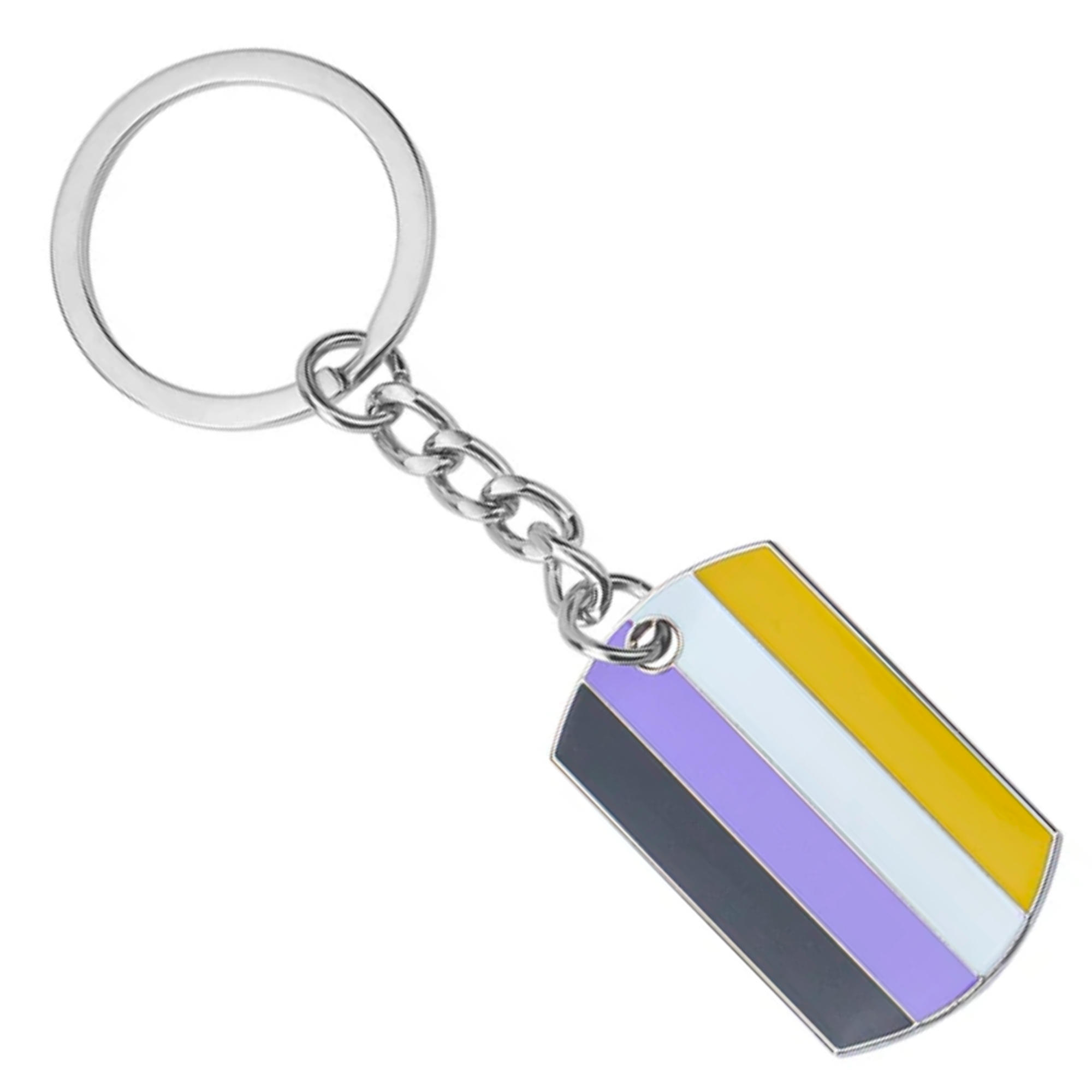 Progress Pride LGBTQI+ Flag Dog Tag Keyring | Metal Enamel