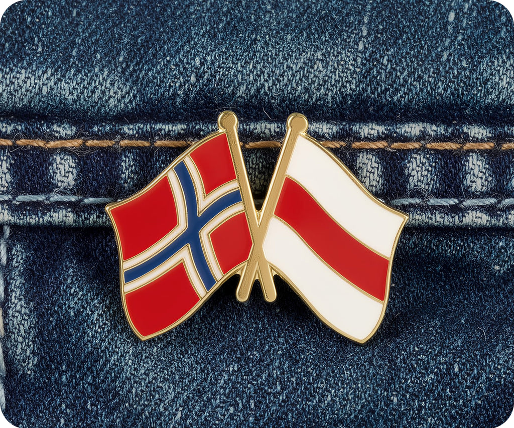 Norway & Belarus Red Stripe Friendship Pin Badge