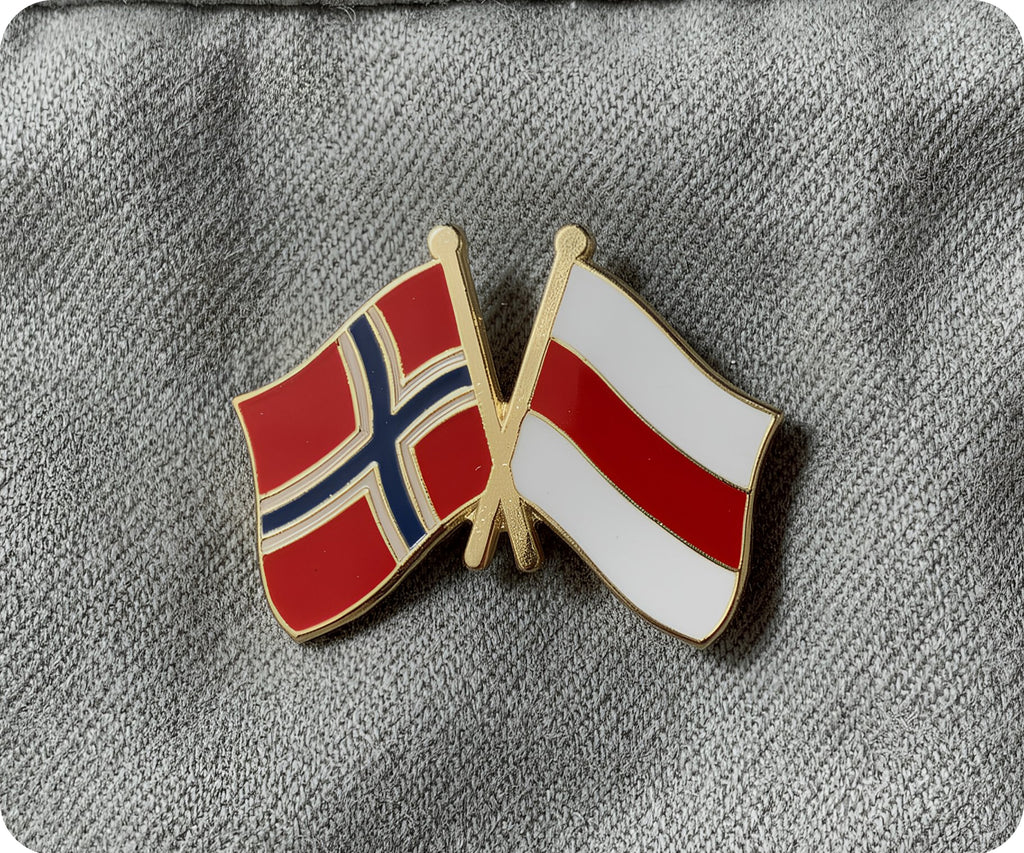 Norway & Belarus Red Stripe Friendship Pin Badge