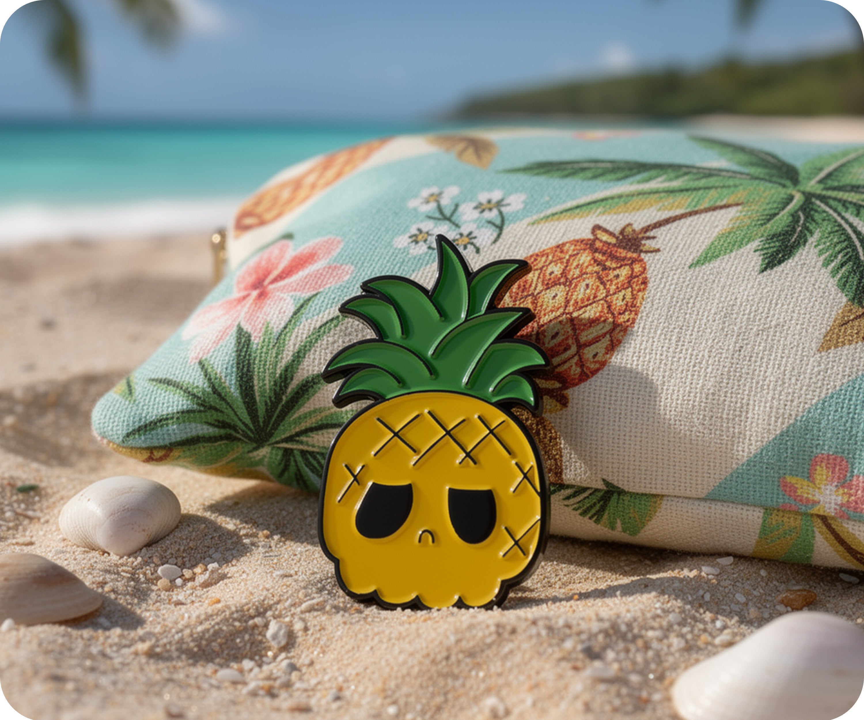 Pineapple Skull Funny Pin Badge