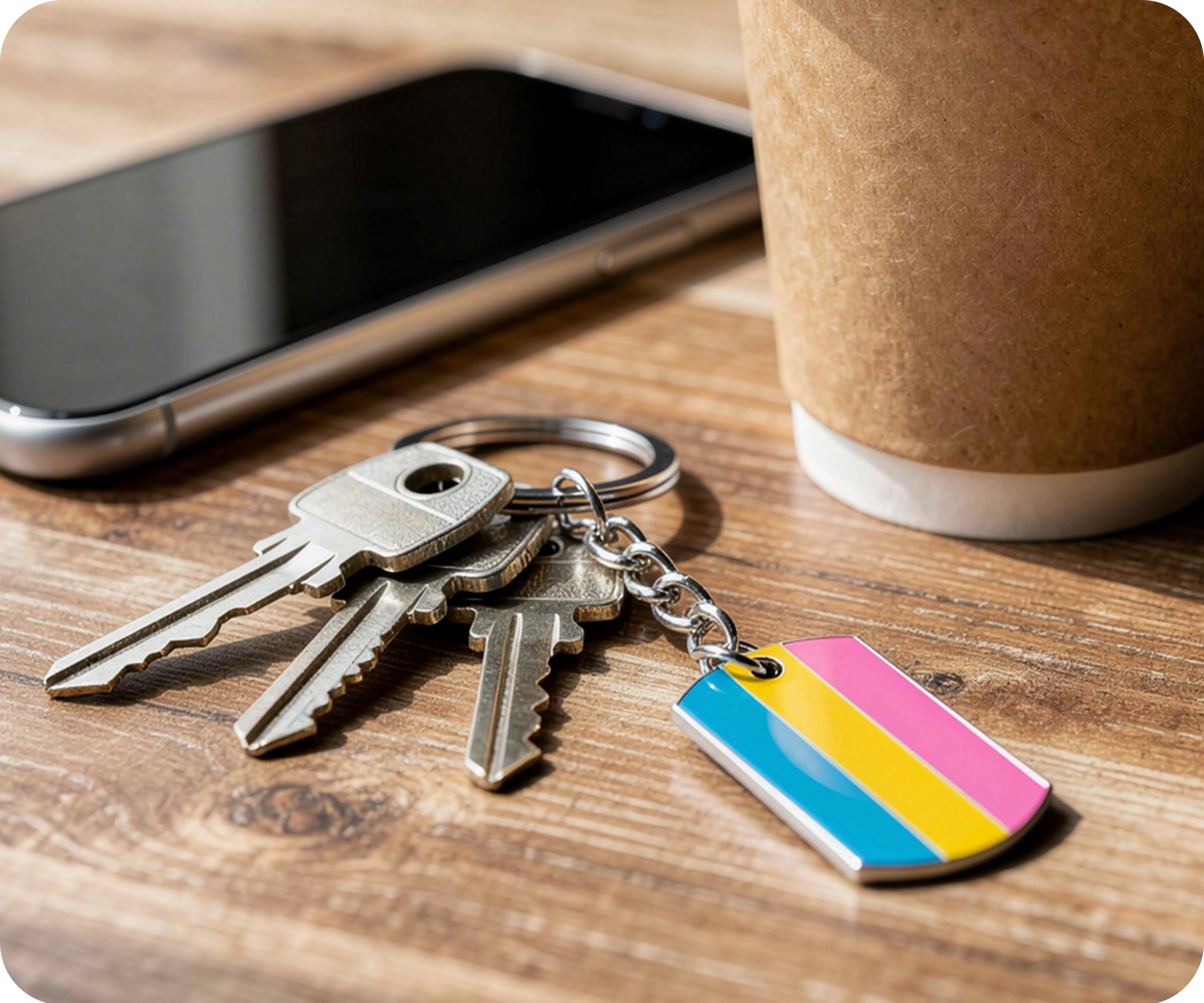 Progress Pride LGBTQI+ Flag Dog Tag Keyring | Metal Enamel