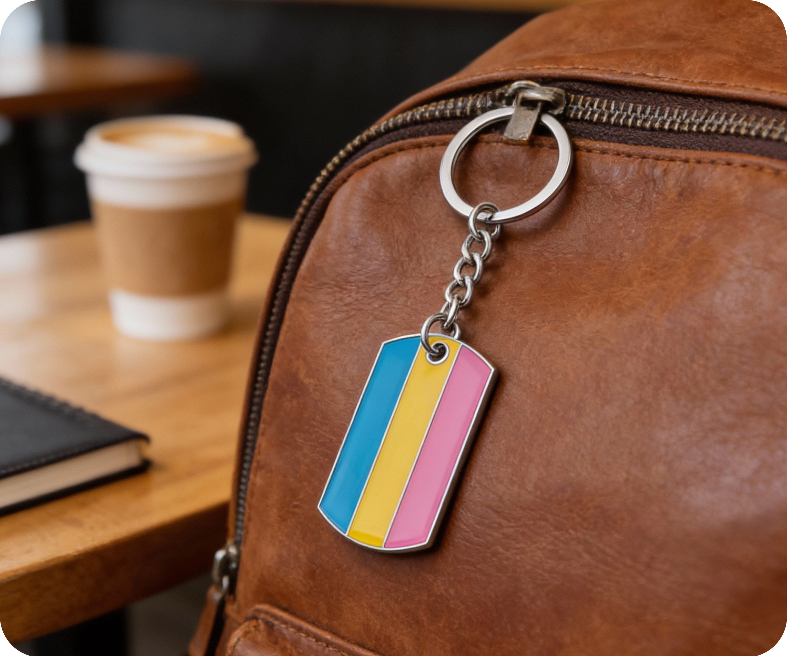 Progress Pride LGBTQI+ Flag Dog Tag Keyring | Metal Enamel