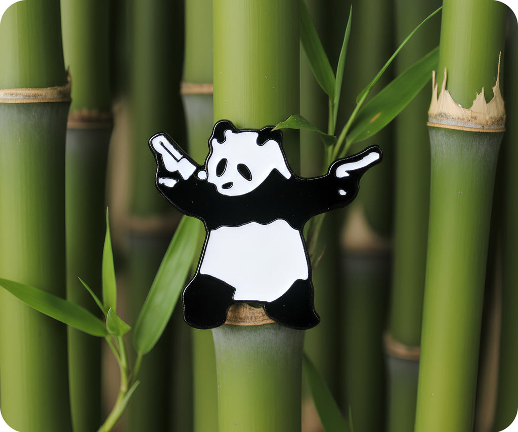 Panda Gagster With Pistols Pin Badge
