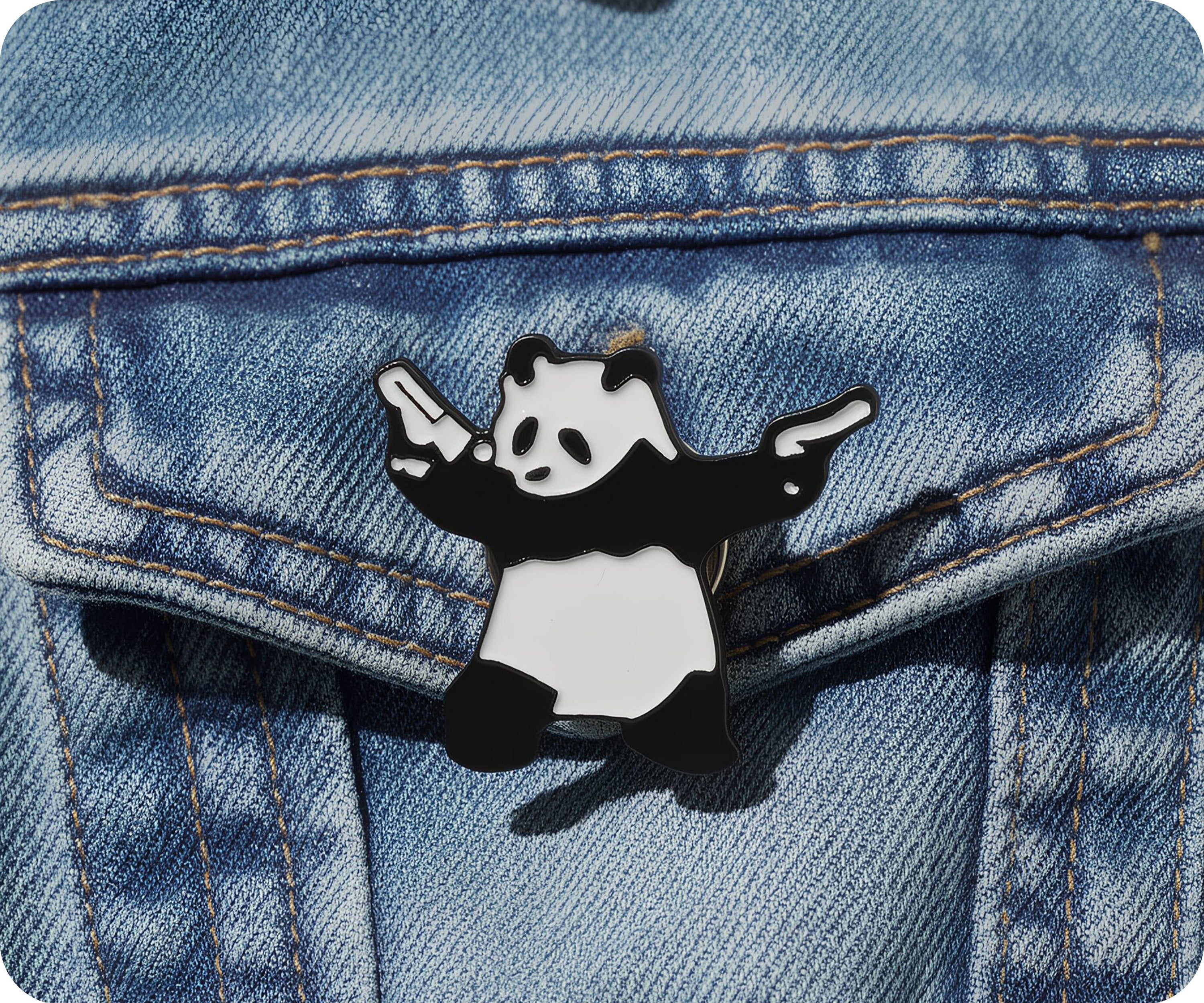 Panda Gagster With Pistols Pin Badge