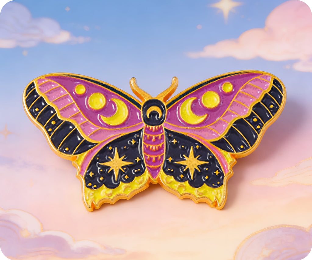 Insignia Pin Espiritual de Polilla Mariposa Mística Rosa y Morada