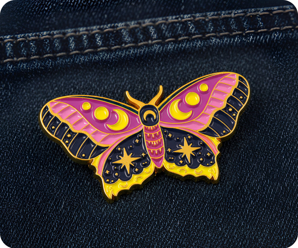Insignia Pin Espiritual de Polilla Mariposa Mística Rosa y Morada
