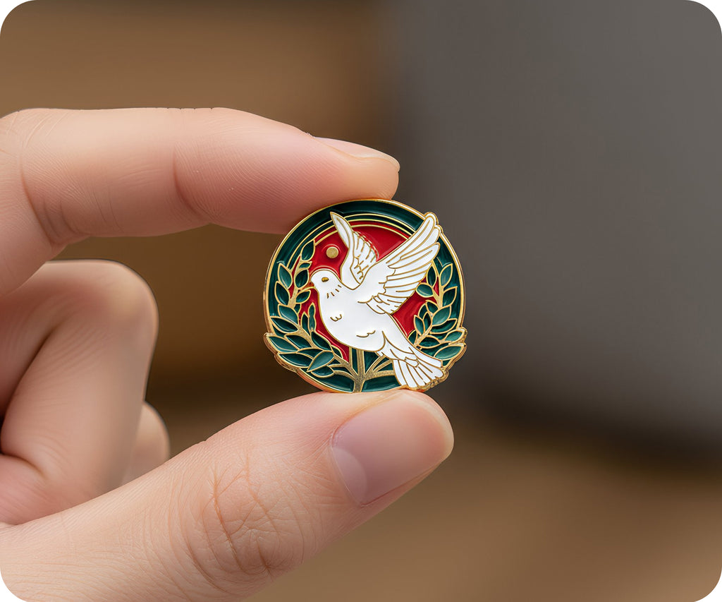 Peace Dove Olive Leaf Round Pin Badge