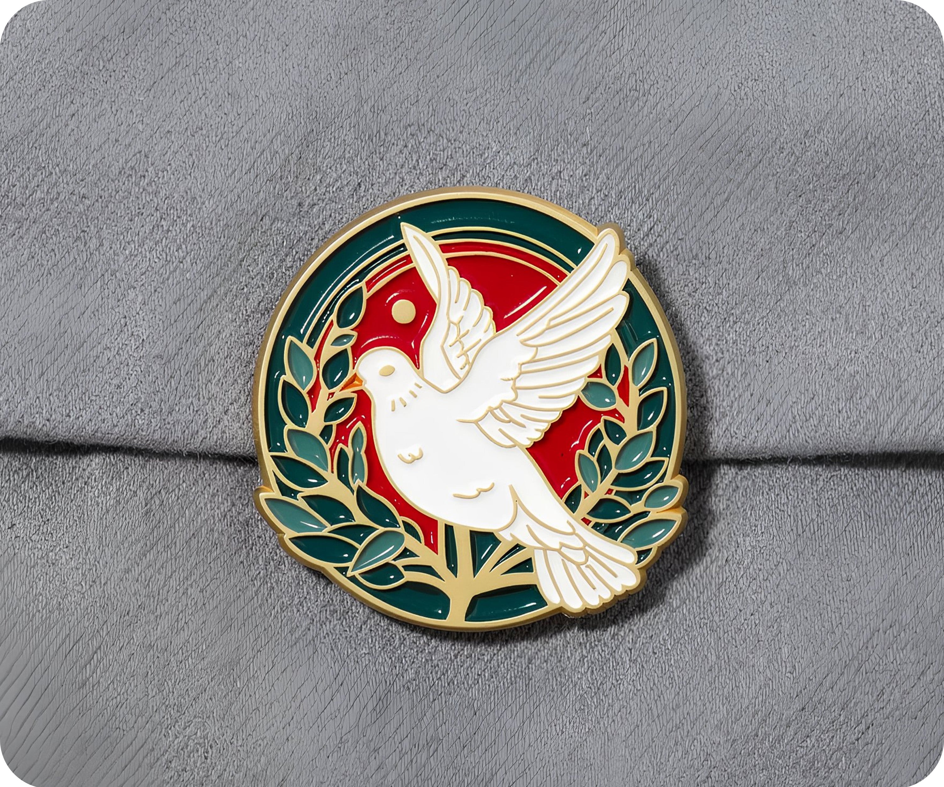 Insignia redonda de la paz con paloma y rama de olivo Imagen secundaria del producto