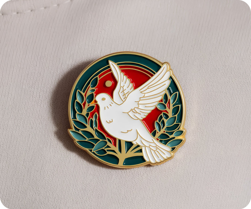 Peace Dove Olive Leaf Round Pin Badge