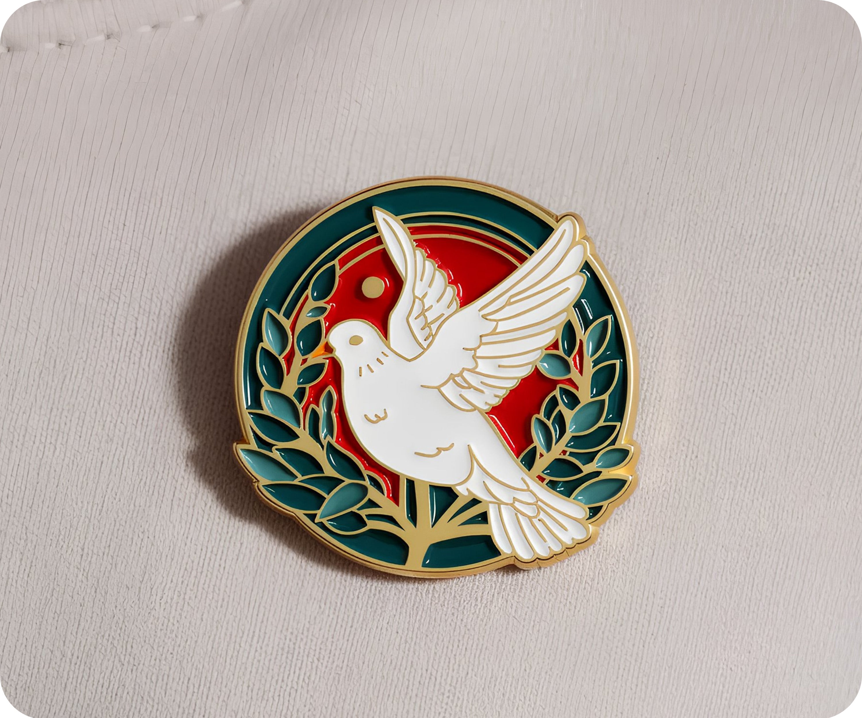 Peace Dove Olive Leaf Round Pin Badge