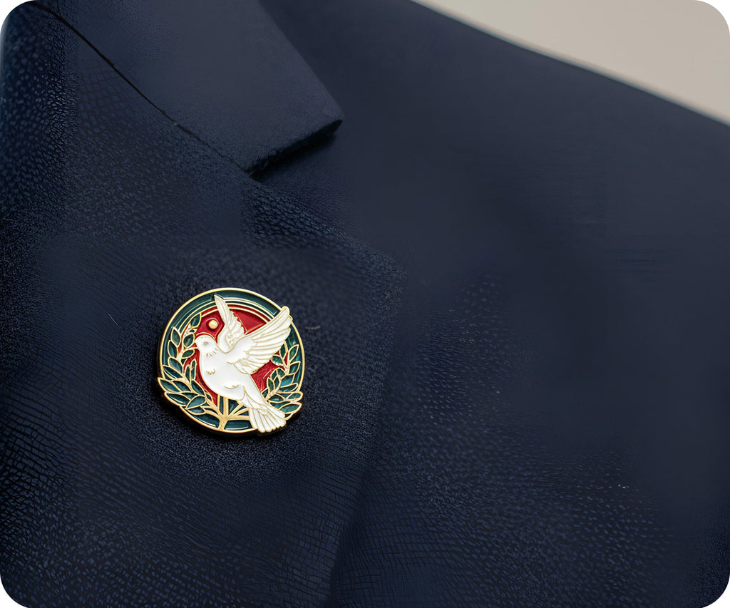 Peace Dove Olive Leaf Round Pin Badge