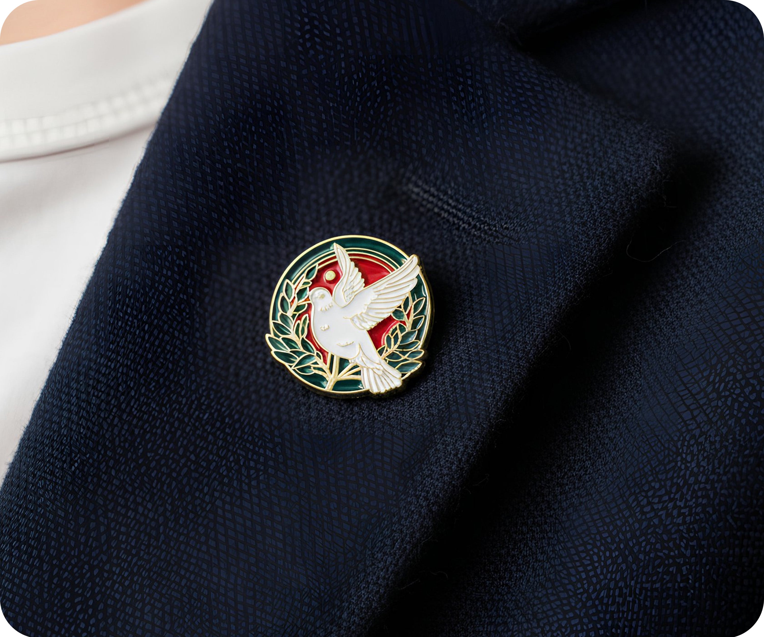 Peace Dove Olive Leaf Round Pin Badge