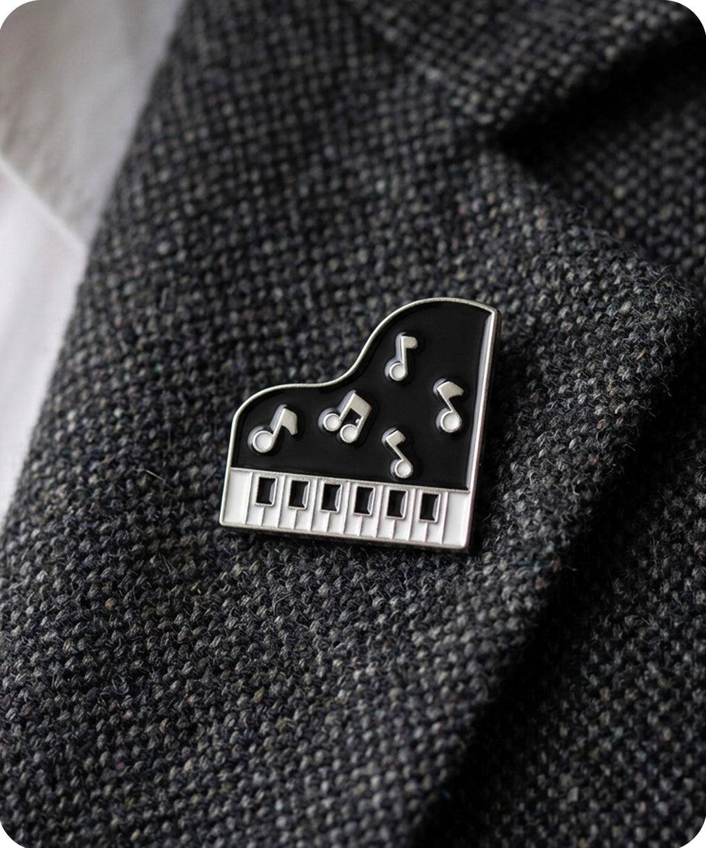 Piano And Music Notes Enamel Lapel Pin Badge