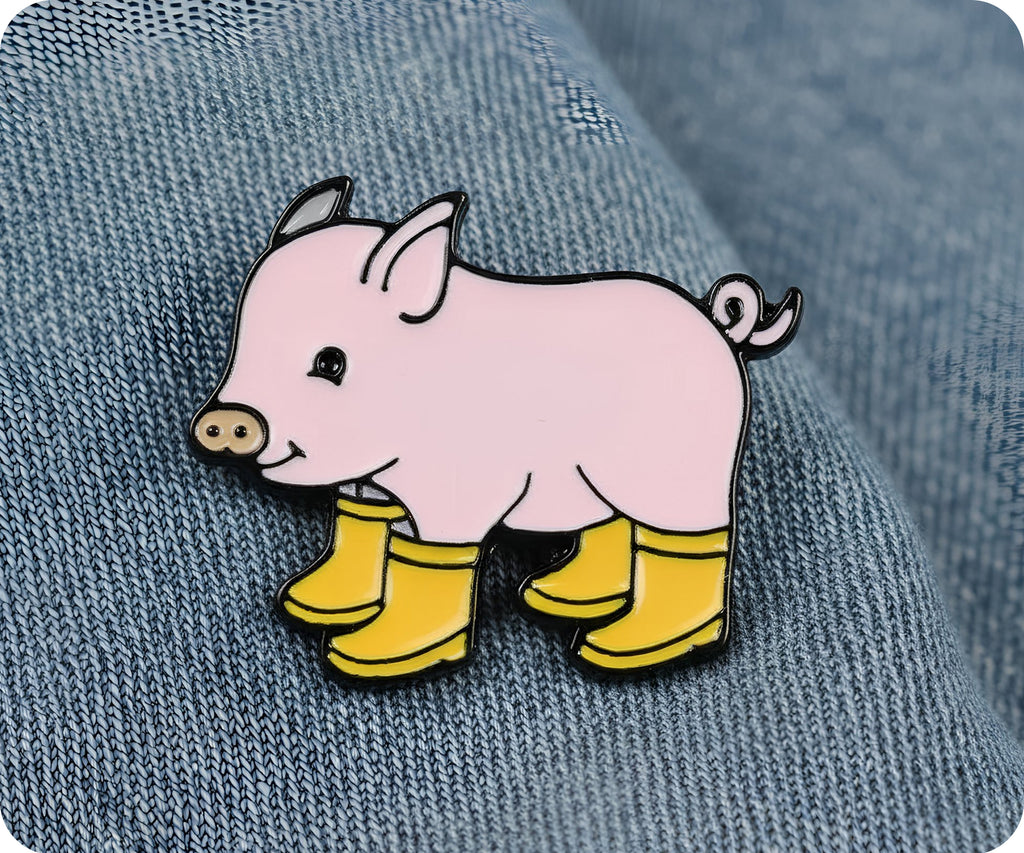 Little Piggy With Yellow Wellies Pin Badge