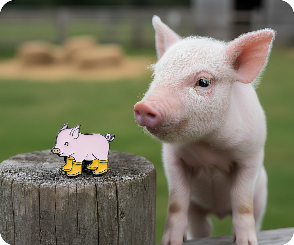 Little Piggy With Yellow Wellies Pin Badge