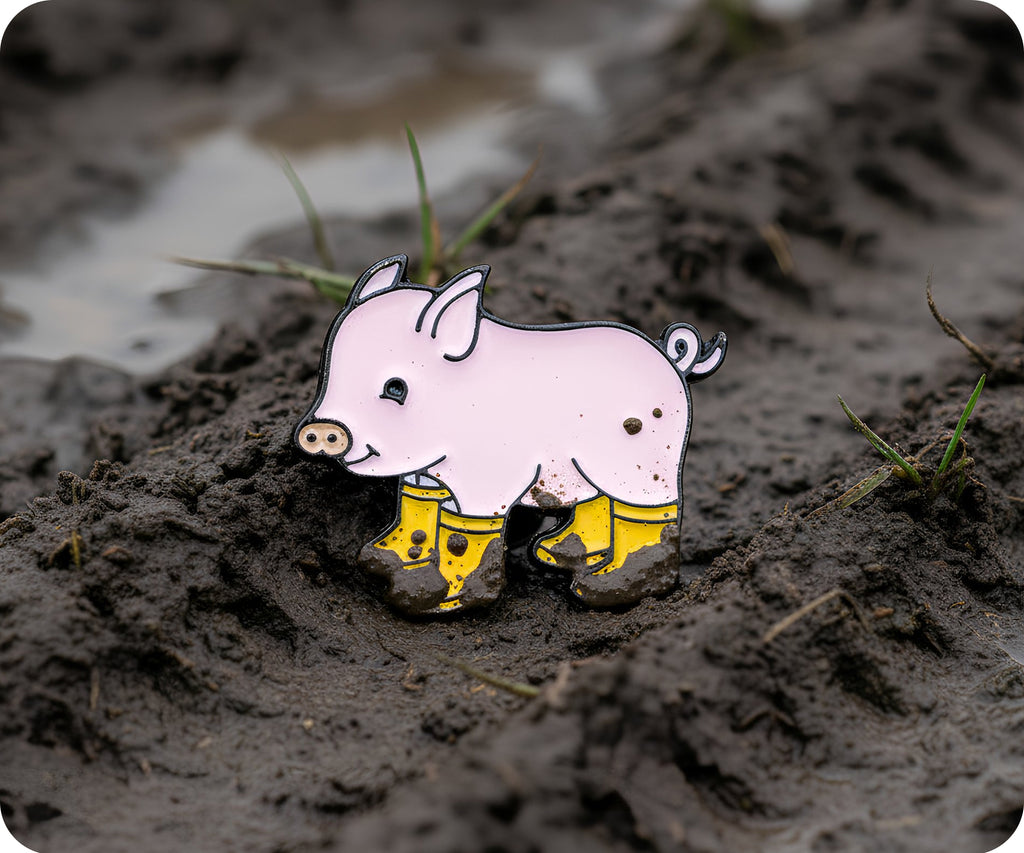 Little Piggy With Yellow Wellies Pin Badge